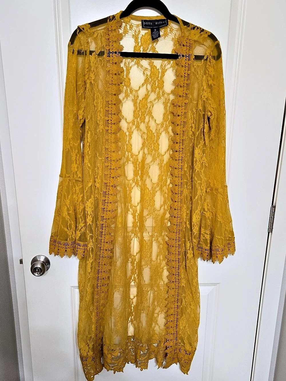 Polly Esther Yellow Lace Duster Size Medium Like New